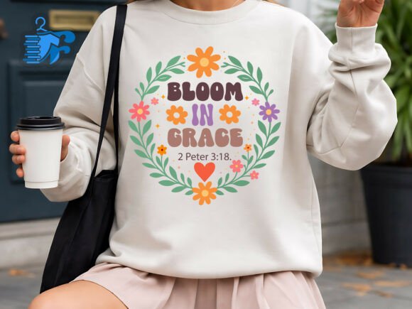Bloom in Grace Christian SVG Design for T-Shirt Graphics